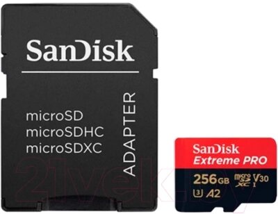 Карта памяти SanDisk SDXC Extreme Pro Class 10 256GB + ADP (SDSQXCD-256G-GN6MA) от компании Бесплатная доставка по Беларуси - фото 1