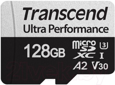 Карта памяти Transcend MicroSDXC 128GB Class 10 UHS-I U3 V30 A2+адаптер (TS128GUSD340S) от компании Бесплатная доставка по Беларуси - фото 1