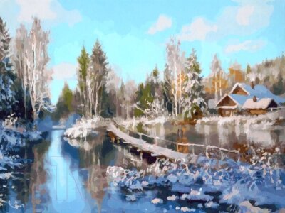 Картина по номерам БЕЛОСНЕЖКА Зима на реке / 928-AS от компании Бесплатная доставка по Беларуси - фото 1