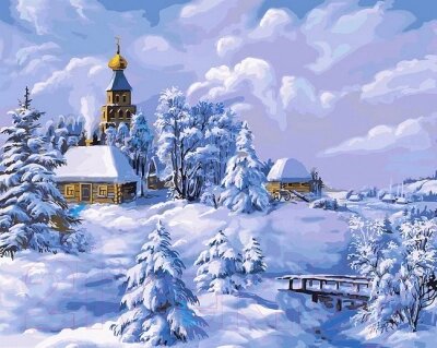 Картина по номерам БЕЛОСНЕЖКА Зима в деревне / 137-AB от компании Бесплатная доставка по Беларуси - фото 1