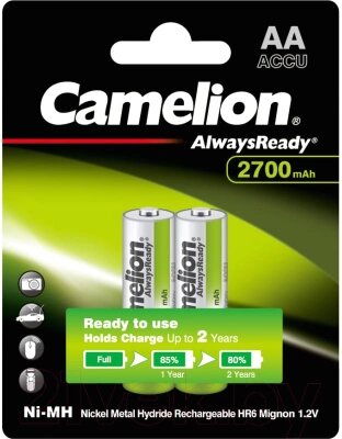 Комплект аккумуляторов Camelion AA-2700-BP2 Always Ready от компании Бесплатная доставка по Беларуси - фото 1