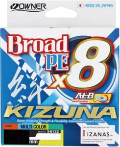 Леска плетеная Owner Kizuna X8 Broad PE Multi Color 10м 300м 0.1мм 4.1кг / 56122-010