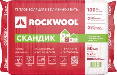 Минеральная вата Rockwool Лайт Баттс Скандик 800x600x50 от компании Бесплатная доставка по Беларуси - фото 1