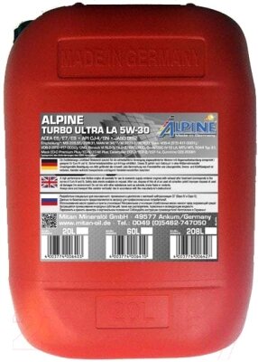 Моторное масло ALPINE Turbo Ultra LA 5W30 / 0100413 от компании Бесплатная доставка по Беларуси - фото 1