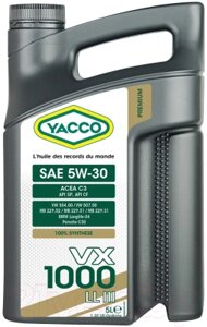 Моторное масло Yacco VX 1000 5W30 LL III