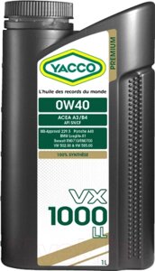 Моторное масло Yacco VX 1000 LL 0W40