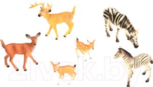 Набор фигурок коллекционных Masai Mara Мир диких животных. Семья зебр и семья оленей / MM211-286