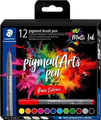 Набор капиллярных ручек Staedtler Pigment Brush. Basic Colours / 371 C12-1 от компании Бесплатная доставка по Беларуси - фото 1