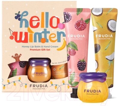 Набор косметики для лица и тела Frudia Hello Winter Малина/кокос Бальзам д/губ 10мл+Крем д/рук 2x30мл от компании Бесплатная доставка по Беларуси - фото 1