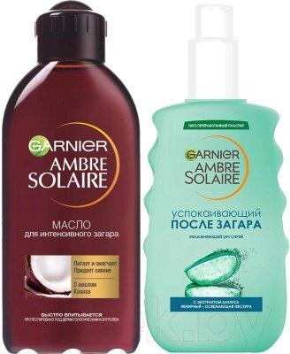 Набор косметики для тела Garnier Ambre Solaire Масло для загара Кокос+Спрей после загара от компании Бесплатная доставка по Беларуси - фото 1