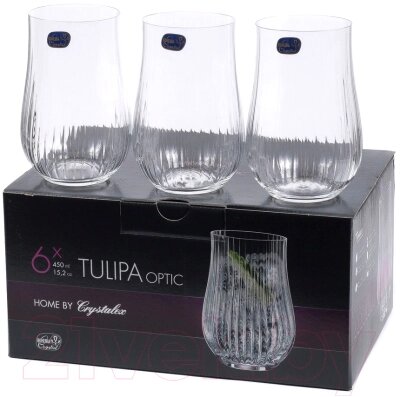 Набор стаканов Bohemia Crystal Tulipa Optic 25300/36/450 от компании Бесплатная доставка по Беларуси - фото 1