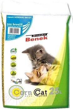 Наполнитель для туалета Super Benek Corn Cat Морской бриз от компании Бесплатная доставка по Беларуси - фото 1