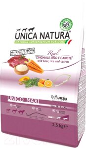 Сухой корм для собак Unica Natura Maxi кабан, рис, морковь