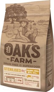 Сухой корм для кошек Oak's Farm Беззерновой для взрослых стерилизованных кошек. Лосось и криль