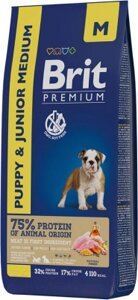 Сухой корм для собак Brit Premium Dog Puppy and Junior Medium с курицей / 5049141