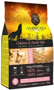 Сухой корм для собак Ambrosia Grain Free для щенков всех пород с курицей и рыбой / U/ACF6