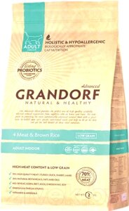 Сухой корм для кошек Grandorf Living Probiotics Adult Indoor 4 Meat&Brown Rice
