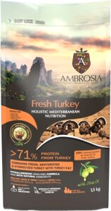 Сухой корм для собак Ambrosia Mediterranean д/взр. собак с ожир. свежая индейка / U/AHT1.5