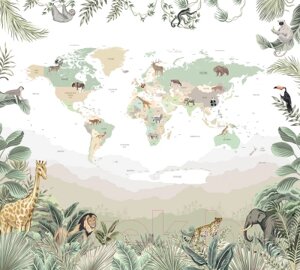 Фотообои листовые Vimala Карта мира сафари