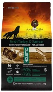 Сухой корм для собак Ambrosia Grain Free для пожилых с избыт. весом индейка и лосось / U/ATS2