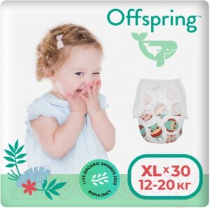 Подгузники-трусики детские Offspring XL 12-20кг Совы / OF02XLO