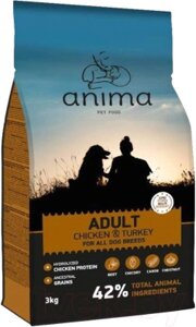 Сухой корм для собак Anima для взрослых всех пород с курицей, индейкой и рисом