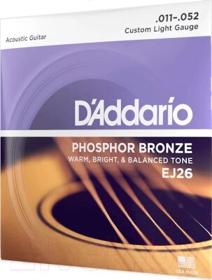 Струны для акустической гитары D'Addario EJ26 Custom Light 11-52 от компании Бесплатная доставка по Беларуси - фото 1