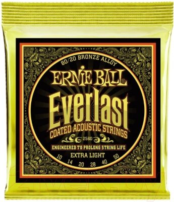 Струны для акустической гитары Ernie Ball 2560 Everlast Coated 80/20 Bronze Extra Light от компании Бесплатная доставка по Беларуси - фото 1