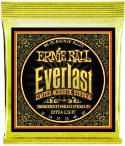 Струны для акустической гитары Ernie Ball 2560 Everlast Coated 80/20 Bronze Extra Light