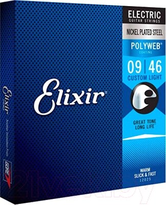 Струны для электрогитары Elixir Strings Custom Light 12025 Polyweb 9-46 от компании Бесплатная доставка по Беларуси - фото 1