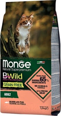 Сухой корм для кошек Monge Cat BWild Grain Free Adult Лосось и горох от компании Бесплатная доставка по Беларуси - фото 1