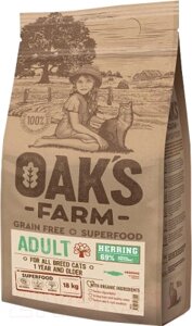 Сухой корм для кошек Oak's Farm Беззерновой для взрослых кошек. Сельдь