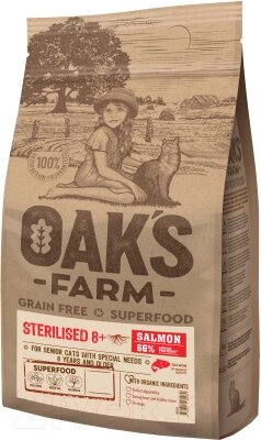 Сухой корм для кошек Oak's Farm Беззерновой для зрелых стерилизованных кошек. Лосось от компании Бесплатная доставка по Беларуси - фото 1