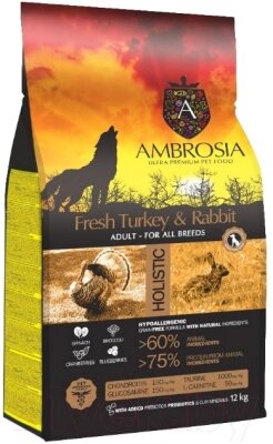 Сухой корм для собак Ambrosia Grain Free чувств. пищевар с индейкой и кроликом / U/ATR12 от компании Бесплатная доставка по Беларуси - фото 1