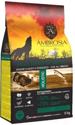 Сухой корм для собак Ambrosia Grain Free для пожилых с избыт. весом индейка и лосось / U/ATS12 от компании Бесплатная доставка по Беларуси - фото 1