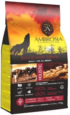 Сухой корм для собак Ambrosia Grain Free для всех пород с говядиной и лососем / U/ABS12 от компании Бесплатная доставка по Беларуси - фото 1