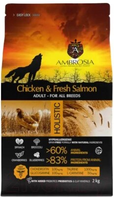 Сухой корм для собак Ambrosia Grain Free для всех пород с курицей и лососем / U/ACS2 от компании Бесплатная доставка по Беларуси - фото 1