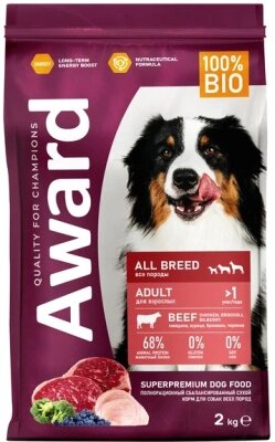 Сухой корм для собак Award Adult All Breed с говядиной и курицей с доб. брокколи и черники от компании Бесплатная доставка по Беларуси - фото 1