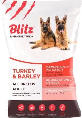 Сухой корм для собак Blitz Pets Adult Turkey&Barley от компании Бесплатная доставка по Беларуси - фото 1