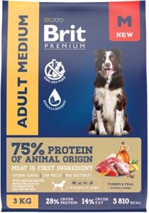 Сухой корм для собак Brit Premium Dog Adult Medium с индейкой и телятиной / 5063161