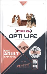 Сухой корм для собак Opti Life Для взрослых собак мелких пород с чувств. кожей с лососем и рисом