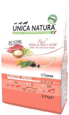 Сухой корм для собак Unica Natura Maxi ягненок, рис, бобы от компании Бесплатная доставка по Беларуси - фото 1