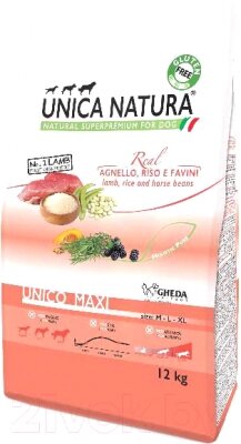 Сухой корм для собак Unica Natura Maxi ягненок, рис, бобы от компании Бесплатная доставка по Беларуси - фото 1