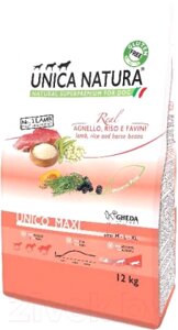 Сухой корм для собак Unica Natura Maxi ягненок, рис, бобы