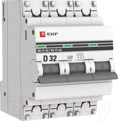 Выключатель автоматический EKF 3P 32А (D) 4.5kA ВА 47-63 / mcb4763-3-32D-pro от компании Бесплатная доставка по Беларуси - фото 1