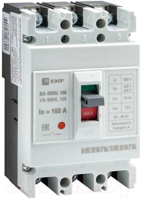 Выключатель автоматический EKF Basic ВА-99МL 100/160А 3P 18кА / mccb99-100-160mi от компании Бесплатная доставка по Беларуси - фото 1