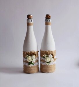 Декор свадебного шампанского в стиле Рустик