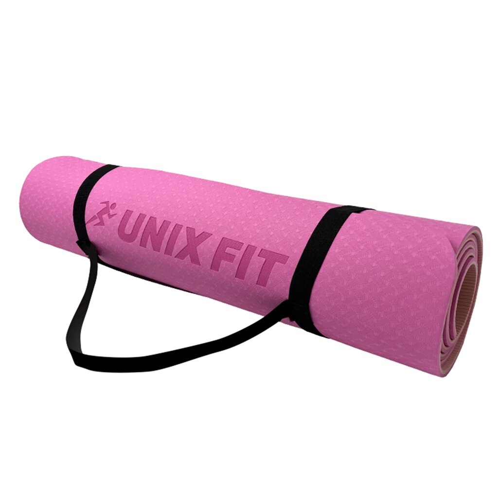 Коврик для йоги и фитнеса UNIX Fit (180 х 61 х 0,6 см, двусторонний, двуцветный, розовый) от компании Интернет-магазин «Sport-Center » - фото 1