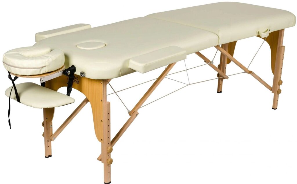 Массажный стол Atlas Sport складной 2-с деревянный 60 см. + сумка (бежевый) от компании Интернет-магазин «Sport-Center » - фото 1