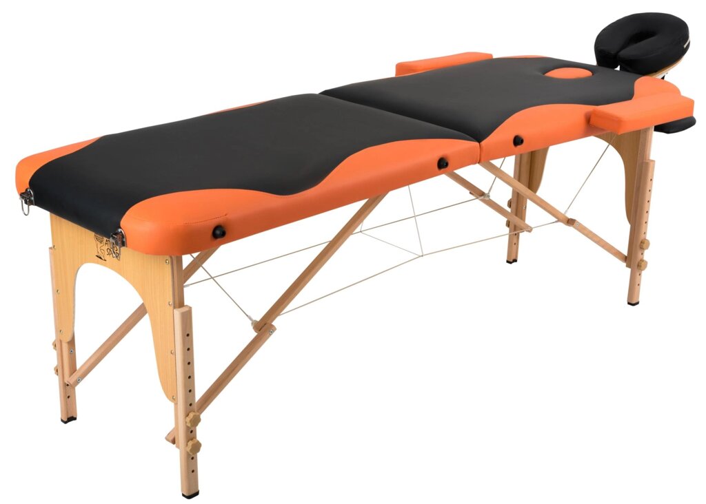Массажный стол Atlas Sport складной 2-с деревянный 60 см. + сумка (черно-оранжевый) от компании Интернет-магазин «Sport-Center » - фото 1